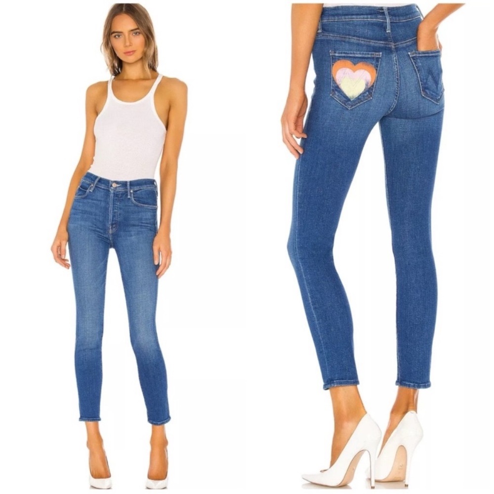 Mother the Super Stunner Ankle jeans Double Vision painted Heart pocket Size 25